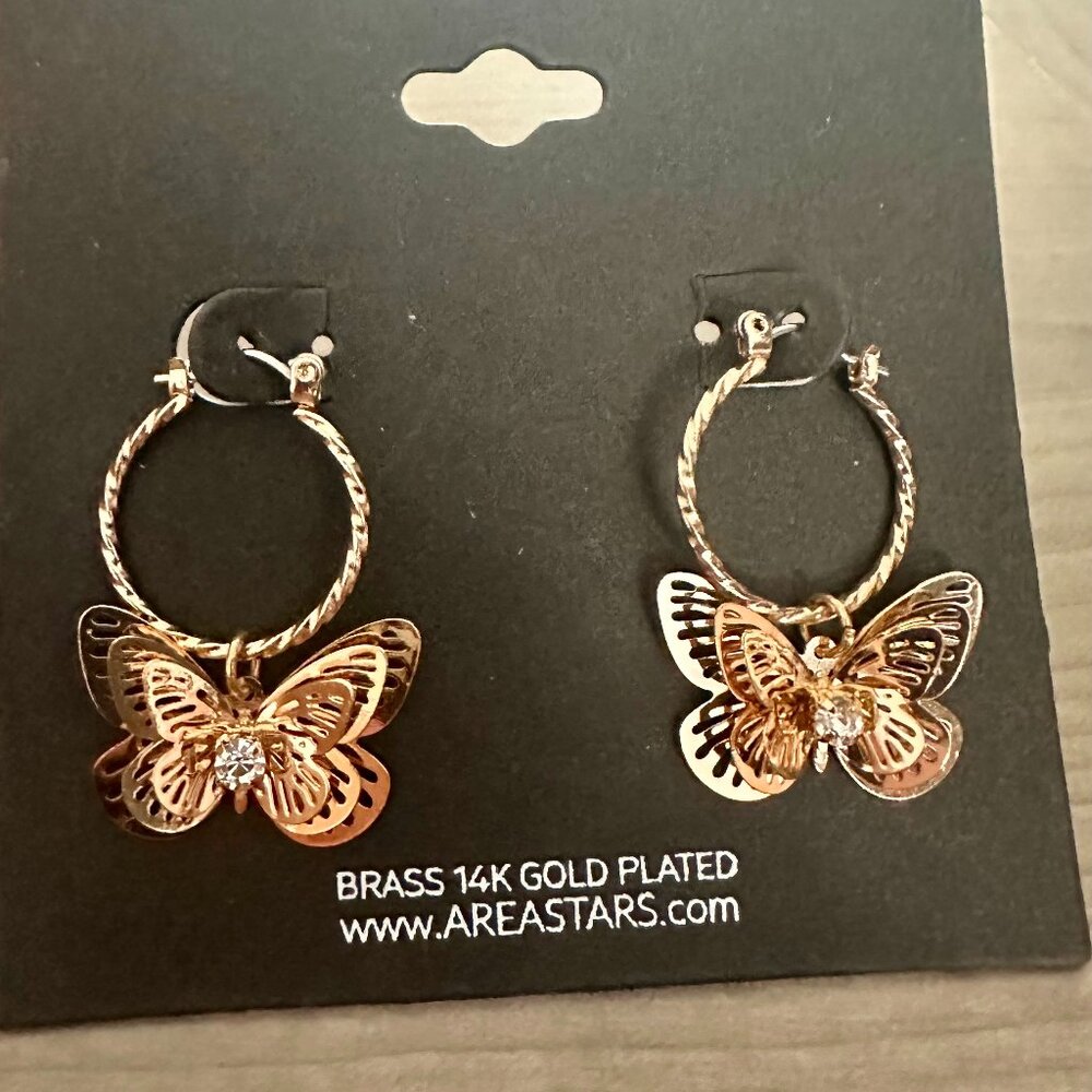 Area Gold Butterfly Hoop Earrings 14K Plated